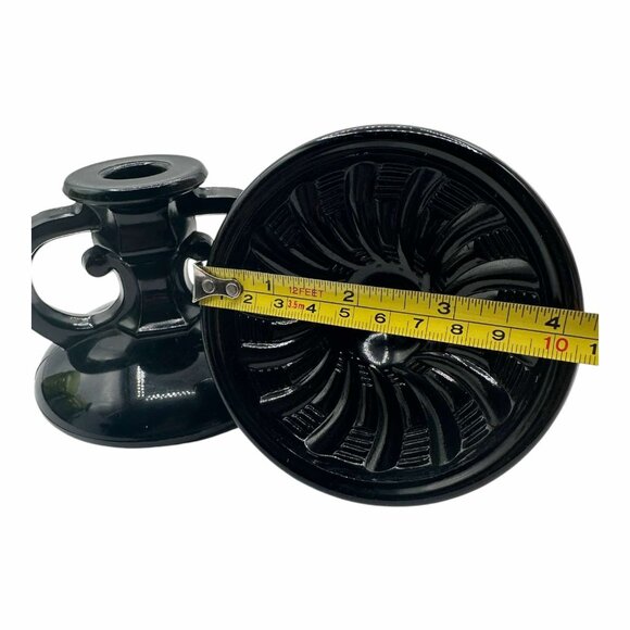 Vintage L.E. Smith Candlestick Holder Black Glass Scroll Set of Two Taper - Picture 3 of 5